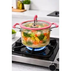 GENERICO - OLLA DE VIDRIO CON TAPA ROSA 4.5L