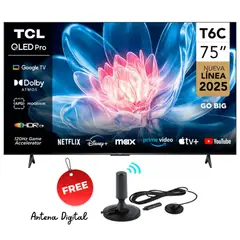 TCL - Televisor QLED 75 Smart TV 75T6C UHD 4K Google TV + Antena Digital Gratis.