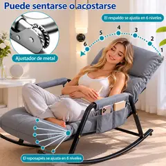 GENERICO - SILLA MECEDORA SILLON SOFA RECLINABLE TERRAZA PREMIUM GRIS ACERO AL CARBONO