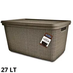 GENERICO - Canasta Plastico Tipo Yute Nº 30 con Tapa Color Beige - Prolimso