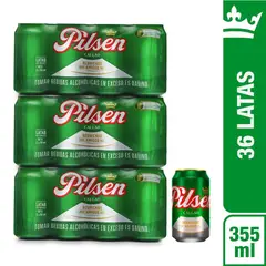 PILSEN - Cerveza 355ml Lata - 3 Pack x 12 Unidades