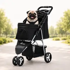 GENERICO - Coche 3 Ruedas para Perros y Gatos Negro