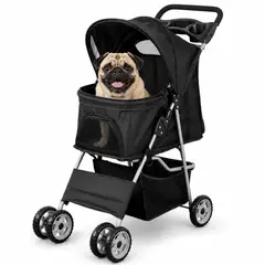 GENERICO - Coche 4 Ruedas Para Perros y Gatos Negro