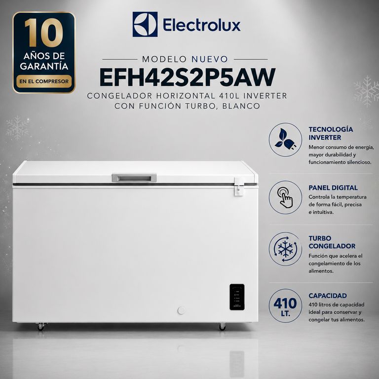 EFH42S2P5AW - Congelador Horizontal 410L Inverter Con Función Turbo, Blanco