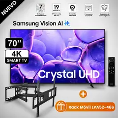 SAMSUNG - Televisor Smart TV 4K UHD 70 Pulg Crystal UN70U8000FG Modelo Nuevo + Rack Móvil