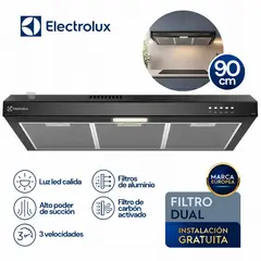 Electrolux - Campana Extractora 90cm Alto Poder de Succión e iluminación LED Negra DE9SB