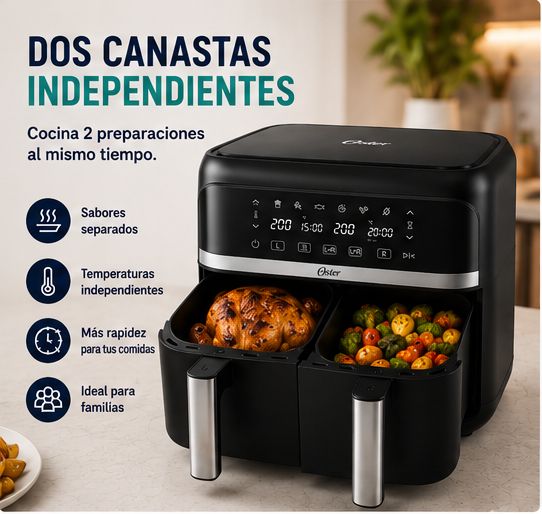 Freidora de Aire Dual 7.6 Litros CKSTAF7MCDDF Digital con 2 Canastas Independientes