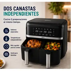 OSTER - Freidora de Aire Dual 7.6 Litros CKSTAF7MCDDF Digital con 2 Canastas Independientes