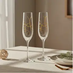 BOHEMIA CRYSTAL - String Gold Flute 190ml Bohemia Cristal Glass - Set x 2 copas