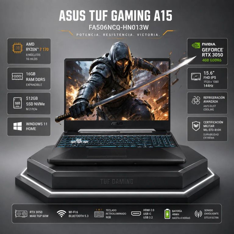 Laptop Tuf Gaming A15 AMD Ryzen 7 170 RTX 3050 8Gb RAM 512 SSD FA506NCQ-HN012W 15.6 pul