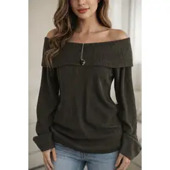 GENERICO - Chompa Tejida Cuello Off the Shoulder Hombros Caídos