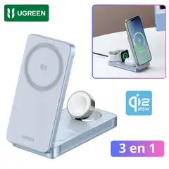 UGREEN - Cargador Inalámbrico Magflow 3 en 1 Plegable 25W Cagador Qi2 Magsafe AirPods SmartWatch