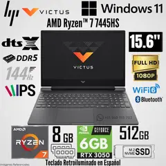 HP - Laptop Victus Gaming 15-FB3019la AMD Ryzen 7 7445HS 8GB RAM 512GB SSD RTX 3050-6GB 15.6" FHD