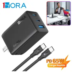 SEISA - Cargador Carga Rapida GaN 65W 1HORA + Cable Type C para Macbook Samsung Honor Oppo Iphone Xioami