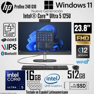 HP - All in One ProOne 240 G10 Intel Core Ultra 5 125U 16GB 512GB SSD 23.8" FHD