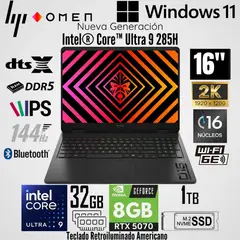 HP - Laptop OMEN SLIM 16-AN0075CL Intel Core Ultra 9 285H 32GB RAM 1TB SSD RTX 5070-8GB 16" WUXGA