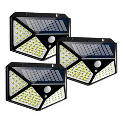 GENERICO - Set 3 Lampara Solar Con Sensor De Movimiento 100 Leds
