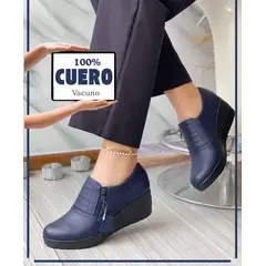 GENERICO - Semibotines en cuero legítimo de mujer en taco cuña