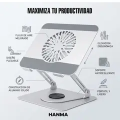 HANMA - Cooler Para Laptop Soporte 360 Rgb Color Gris