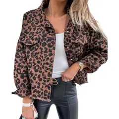 TIOZONEY - Chaqueta vaquera para mujer-Marrón