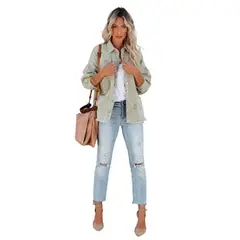 TIOZONEY - Chaqueta vaquera para mujer-Gris