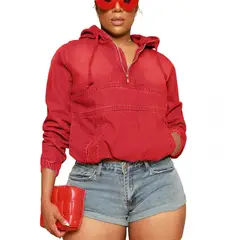 TIOZONEY - Chaqueta vaquera para mujer-Rojo