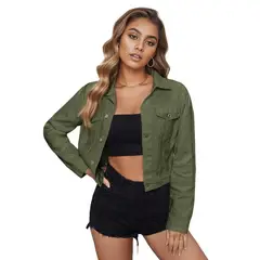 TIOZONEY - Chaqueta vaquera para mujer-Verde