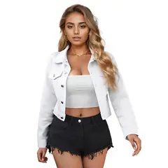 TIOZONEY - Chaqueta vaquera para mujer-Blanco