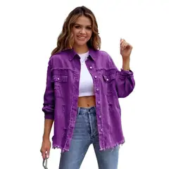 TIOZONEY - Chaqueta vaquera para mujer-Morado