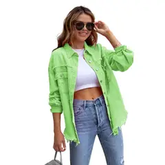 TIOZONEY - Chaqueta vaquera para mujer-Verde
