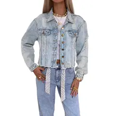 TIOZONEY - Chaqueta vaquera para mujer-Azul