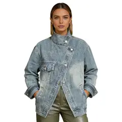 TIOZONEY - Chaqueta vaquera para mujer-Azul