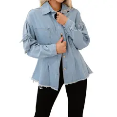 TIOZONEY - Chaqueta vaquera para mujer-Azul