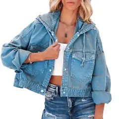 TIOZONEY - Chaqueta vaquera para mujer-Azul