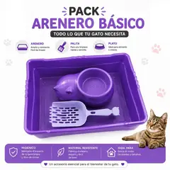 GENERICO - Bandeja sanitaria arenero de gato mediano color lila con palita y plato