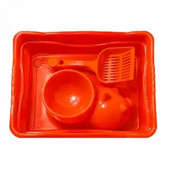 GENERICO - Bandeja sanitaria arenero de gato mediano color naranja con palita y plato