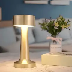 GENERICO - Lámpara de Mesa LED Dimable Inalámbrica Dorada con 3 Tonos de Luz