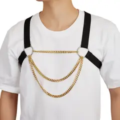 GENERICO - Arnés de Pecho con Cadenas Doradas para Hombre