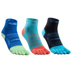 AONIJIE - Calcetines de Dedos 3 Pares Unisex Corte Medio Coolmax Antiampollas Hiking Running