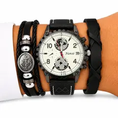GENERICO - Set Reloj Analógico Cuarzo para Hombre con Pulseras Ancla para Regalo