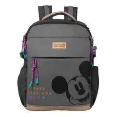 DISNEY CLASICOS - Mochila Oficio Disney Student Mickey Mouse Gris Viajera Multiples Compartimientos