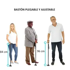 GENERICO - BASTON PLEGABLE AJUSTABLE CON LUZ SEGURIDAD REGALO DIA DEL PADRE CAMINATAS NAVIDAD GENIEKA