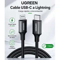 UGREEN - Cable Carga Rapida Usb-c A Lightning 1m Negro