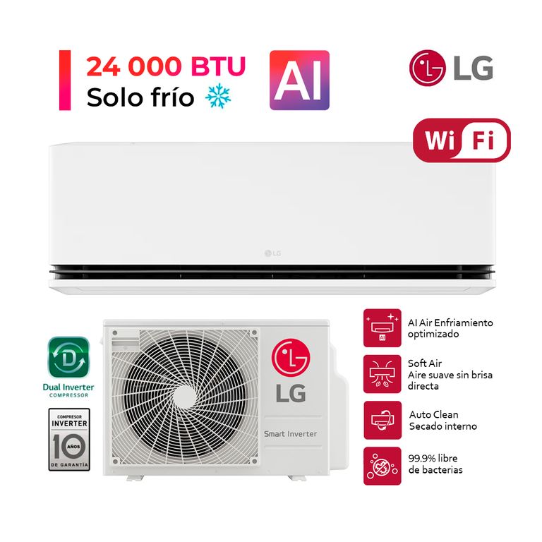 DUALCOOL Aire Acondicionado Inverter 24000 BTU Función solo frío con IA
