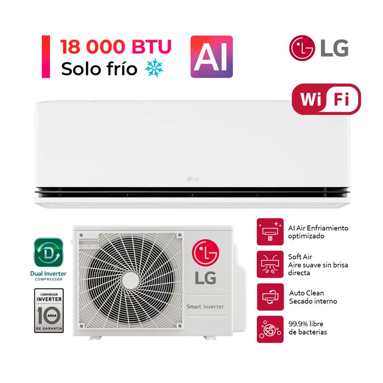 DUALCOOL Aire Acondicionado Inverter 18000 BTU Función solo frío con IA