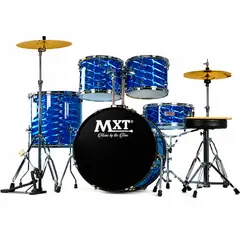 MXT - Batería Acústica Completa Azul Láser - Aros Cromados