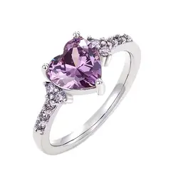 GENERICO - Anillo Plateado con Piedra Corazón Lila