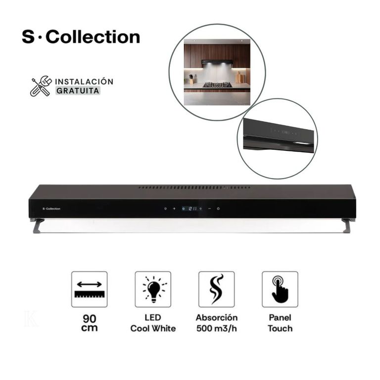 Campana Extractora de 90cm Slim Black Touch Free S-Collection