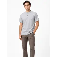 ENKI - Polo Cuello Nerú Hombre Manga Corta Algodón Gris Melange