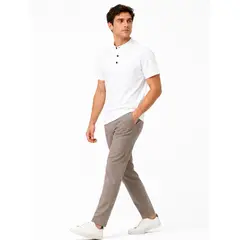 ENKI - Polo Cuello Nerú Hombre Manga Corta Algodón Blanco